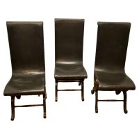 3 Matching Midcentury Leather and Oak Fireside Sling Chairs by Pierre