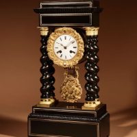 An Original Ebonised and Brass Inlayed French Portico Clock circa:1870