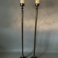 Pair of Tall Bronze Floor Standing Candle Holders