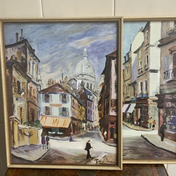 Stunning Pair of French Town Scenes Vivid Colours 1950’s Prints
