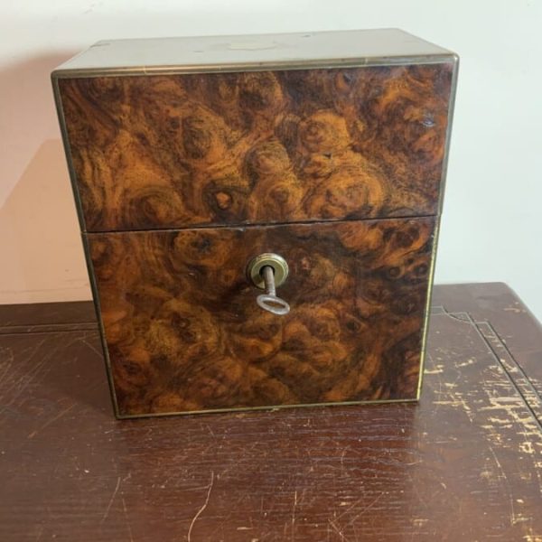 Gentleman’s Burr Walnut veneer Drinks Box.