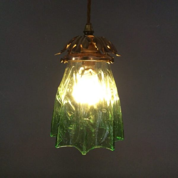 Arts and Crafts Green Glass Pendant Light