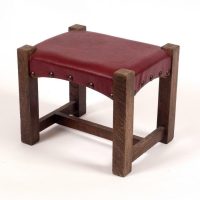 Arts &amp; Crafts Liberty of London Labeled Oak &amp; Leather Stool