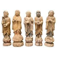 6 Very Old Carved Figures of Buddhist Immortals