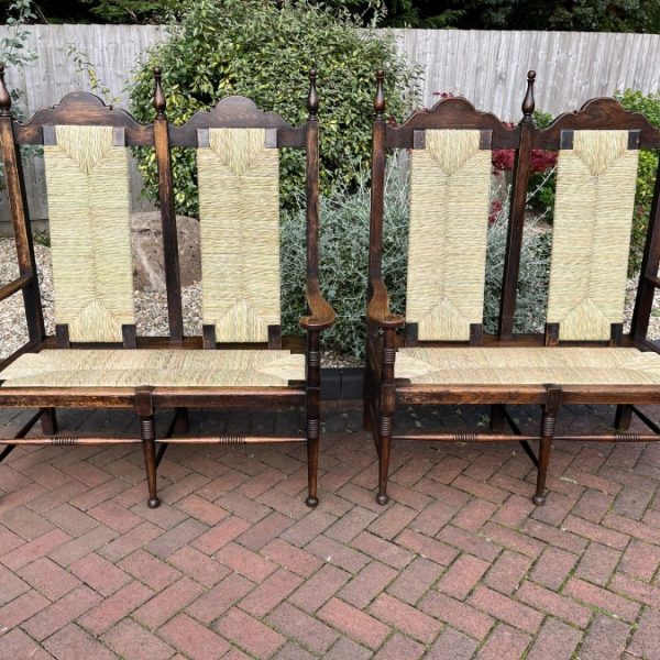 Rare Pair of William Birch Oak Settles c1895