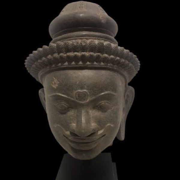 Hardstone Head of a Dvarapala ( Temple warrior)
