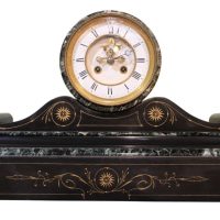 8 Day Slate &#038; Verdi Anticho Marble Drumhead Mantle Clock