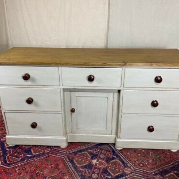 Antique Victorian Pine Breakfront Sideboard Base Unit, c 1870