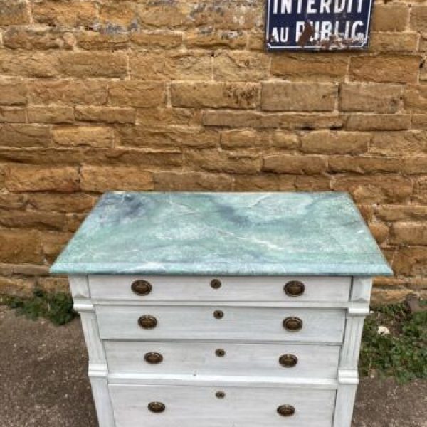 Antique French Painted Pine Faux Marble Chest of Drawers, c 1870