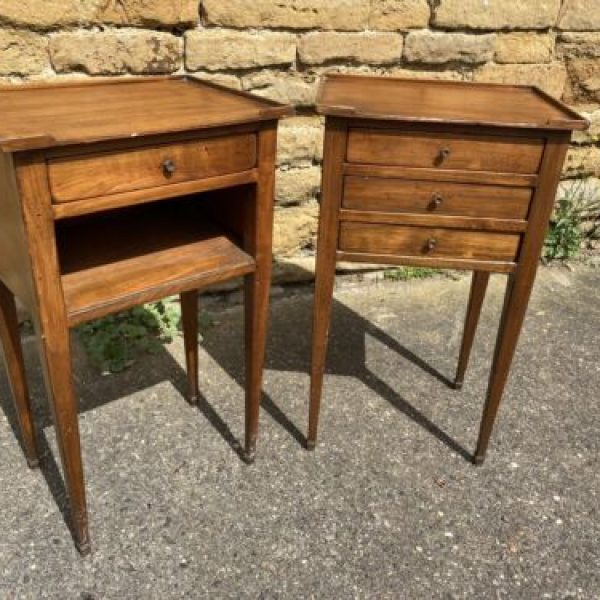 Antique Pair of French Walnut Bedside Nightstand Cupboards, c 1920