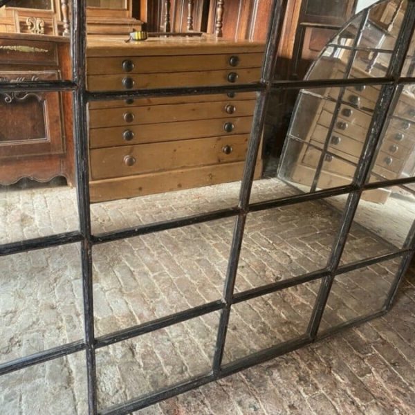 Antique French Industrial Large Cast Iron Mirror Window, c 1900