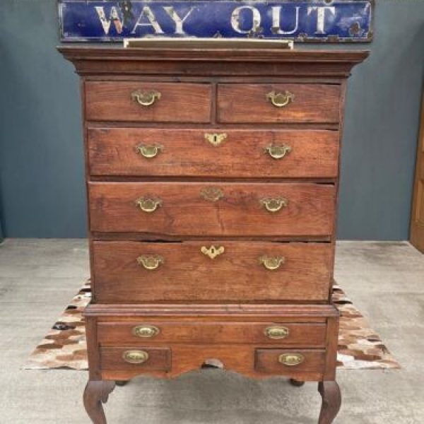 Antique Georgian English Country Oak Chest on Stand, c 1810