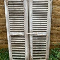 Antique French Painted Pine Wooden Window Shutters, C 1890