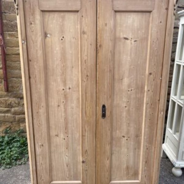 Antique Pine Continental Armoire Wardrobe Linen Cupboard, c 1870