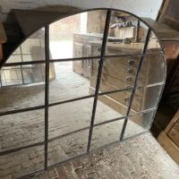 Antique French Industrial Large Cast Iron Mirror Window, c 1900