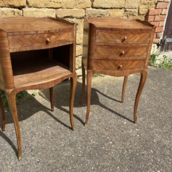 Antique Pair French Walnut Bedside Nightstand Tables, c 1870