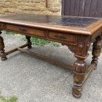Antique French Oak 19th Century Leather Desk, c 1890
