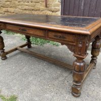 Antique French Oak 19th Century Leather Desk, c 1890