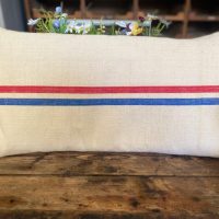 Large Red and Blue thin Stripe Herringbone Cushion