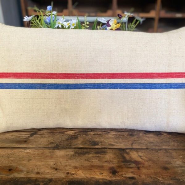 Large Red and Blue thin Stripe Herringbone Cushion