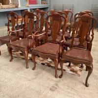 Vintage Set 12 Twelve Queen Anne Mahogany Dining Cane Seated Chairs