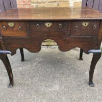 Antique English Oak Lowboy Hall Table Desk, c 1760