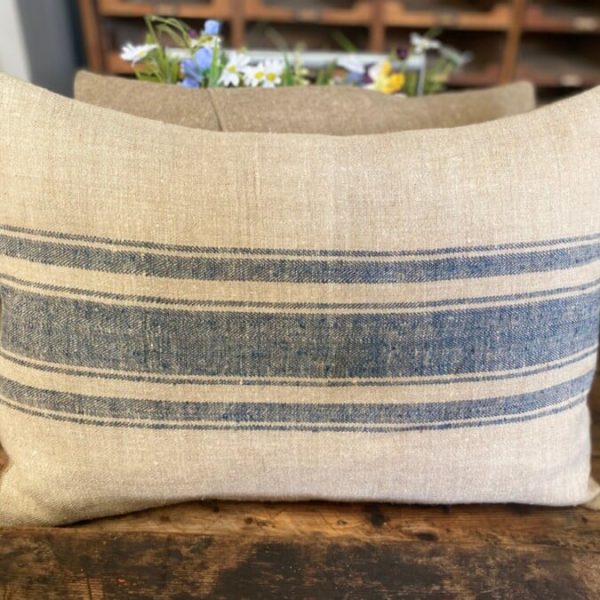 Faded Blue Stripe Herringbone Cushion