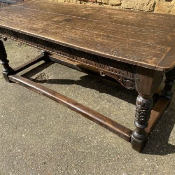 Antique English Charles II Period Oak Refectory Dining Table, c 1680
