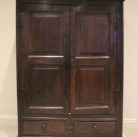 Antique Queen Anne Period Oak Housekeeper&#8217;s Cupboard Press Wardrobe, c 1700