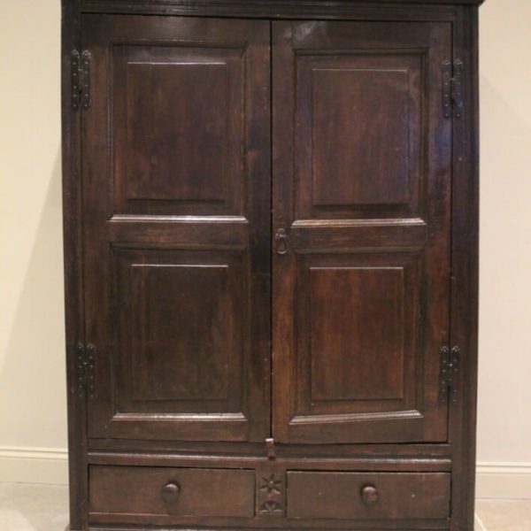 Antique Queen Anne Period Oak Housekeeper&#8217;s Cupboard Press Wardrobe, c 1700