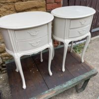 Antique Pair of French Painted Bedside Nightstand Cupboards, c 1920
