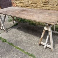 Antique French Oak &amp; Pine Harvest Shop Work Table Trestle, c 1870 L229