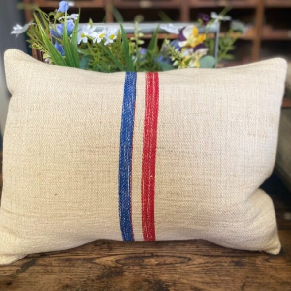 Red and Blue thin Stripe Herringbone Cushion