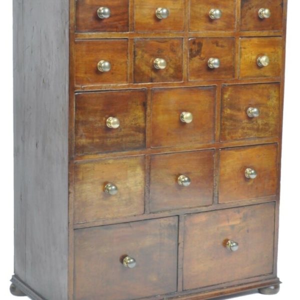 Antique Mahogany Georgian Apothecary Chest Bank Drawers, c1820