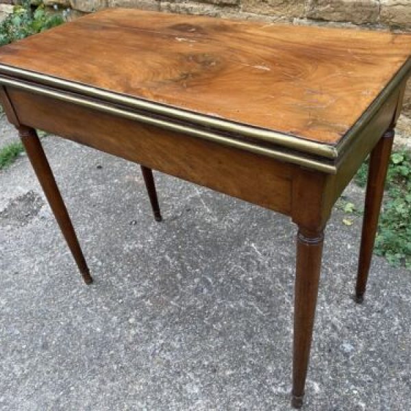 Antique Regency Mahogany &amp; Brass Card Tea Hall Table, c 1820