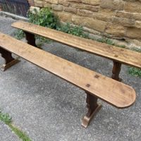 Antique Pair French Cherry &amp; Elm Benches Pews, c 1860 L221