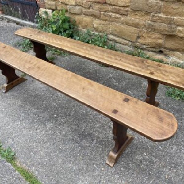 Antique Pair French Cherry &amp; Elm Benches Pews, c 1860 L221