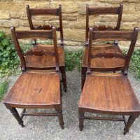 Antique Set of Four Georgian Country Bar Back Sycamore Dining Chairs, c 1790