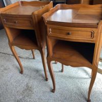 Antique Pair French Walnut Bedside Nightstands, c 1930