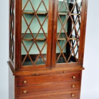 Antique George III Mahogany Astragal Glazed Bookcase Cupboard, c 1820