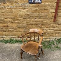 Antique Elm &amp; Ash Captain&#8217;s Desk Smoker&#8217;s Bow Armchair, c1870
