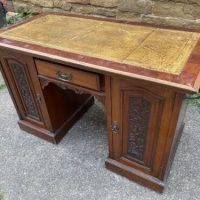 Antique Walnut &amp; Leather Edwardian Pedestal Desk, c 1910