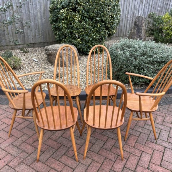 Mid Century Set of Six Ercol Windsor Dining Chairs