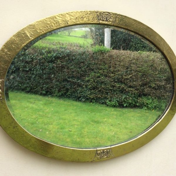 Arts &#038; Crafts Brass Oval Wall Mirror c1900