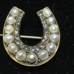 Diamonds &#038; Pearls Good luck horseshoes brooch