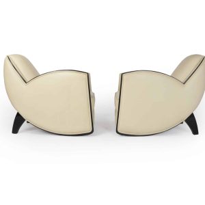 Art Deco Armchairs in Cream Leather