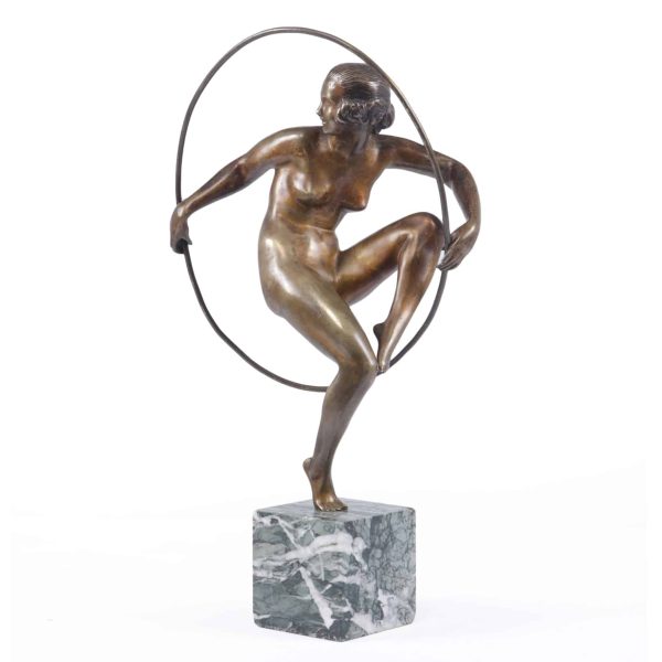 Art Deco Bronze Sculpture Hoop Dancer by A Bouraine c1920