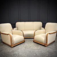 Art Deco Walnut &amp; Leather 3-Piece Suite