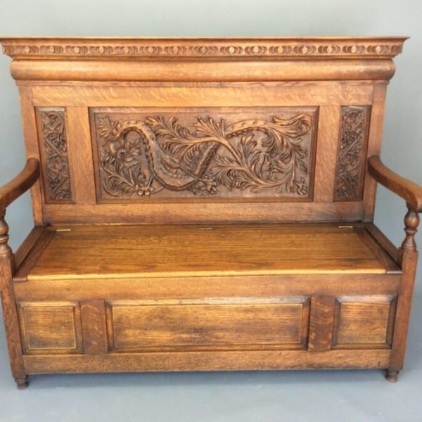 Oak Box Settle / Hall Seat c1880