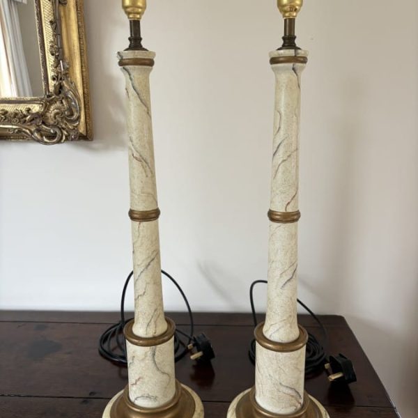 Pair of Faux Marble Column Table Lamps